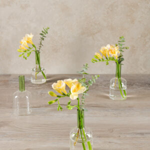 5in Tall Green Tip Tubular Glass Vase, Mini, Set of 4